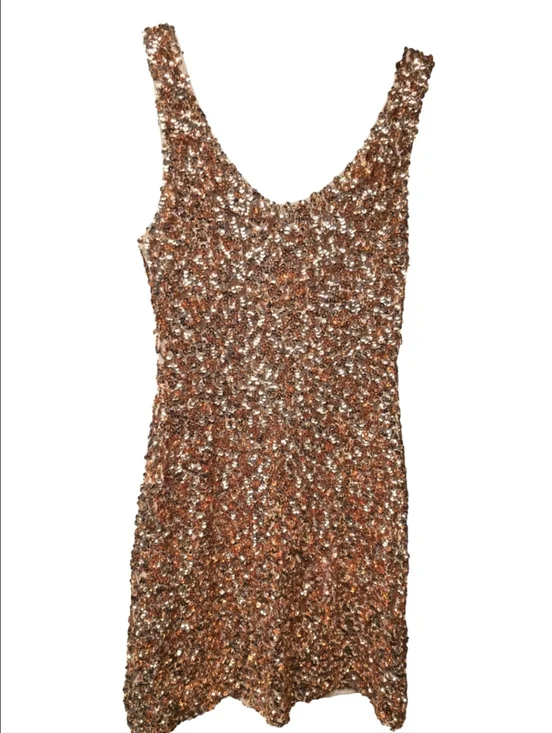Tea n Rose Rose Gold Sequin Mini Dress Sz. M - Picture 2 of 7